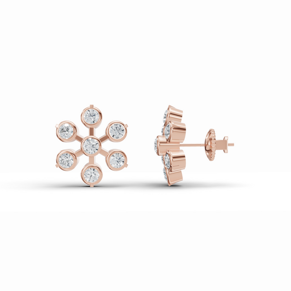 Floral Bezel Diamond Stud Earrings