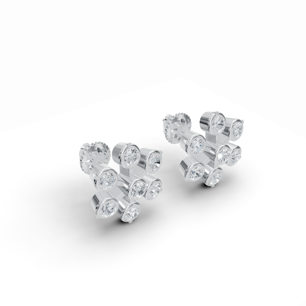 Floral Bezel Diamond Stud Earrings