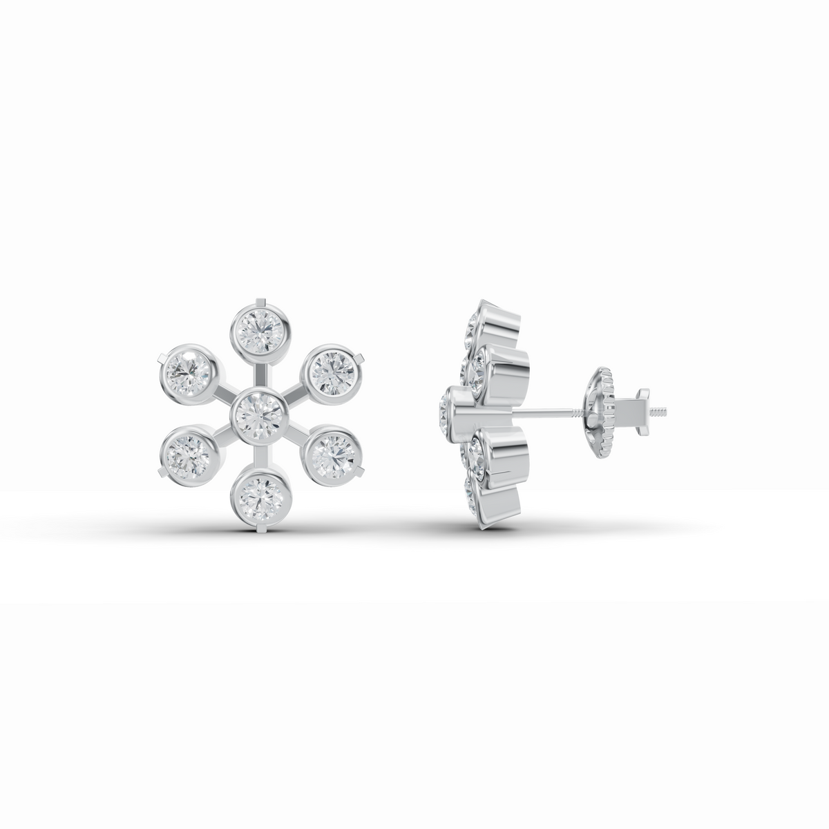 Floral Bezel Diamond Stud Earrings