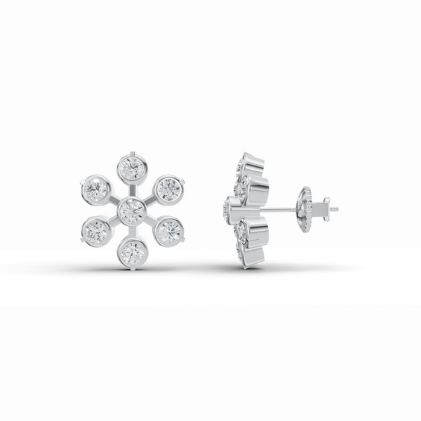 Floral Bezel Diamond Stud Earrings