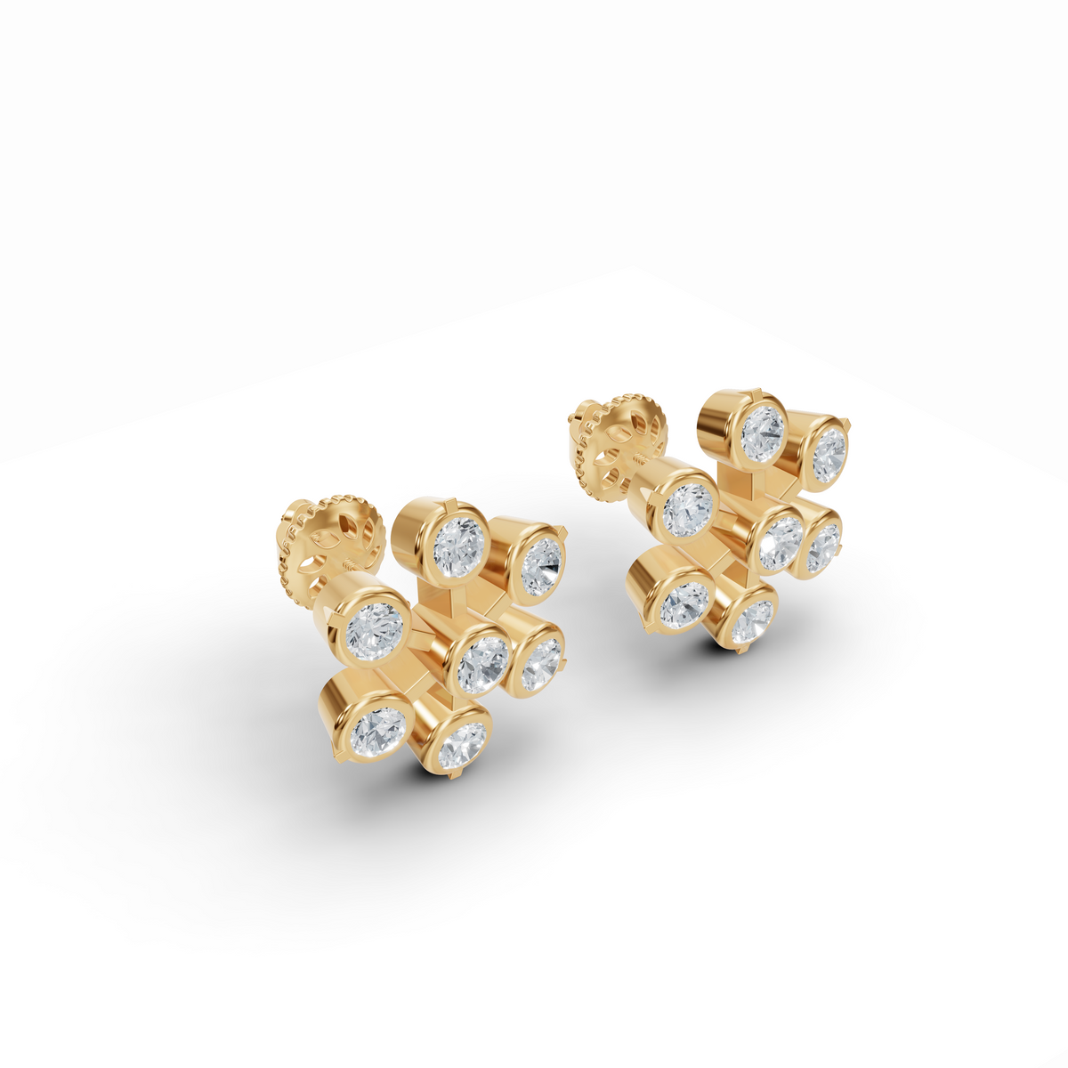 Floral Bezel Diamond Stud Earrings