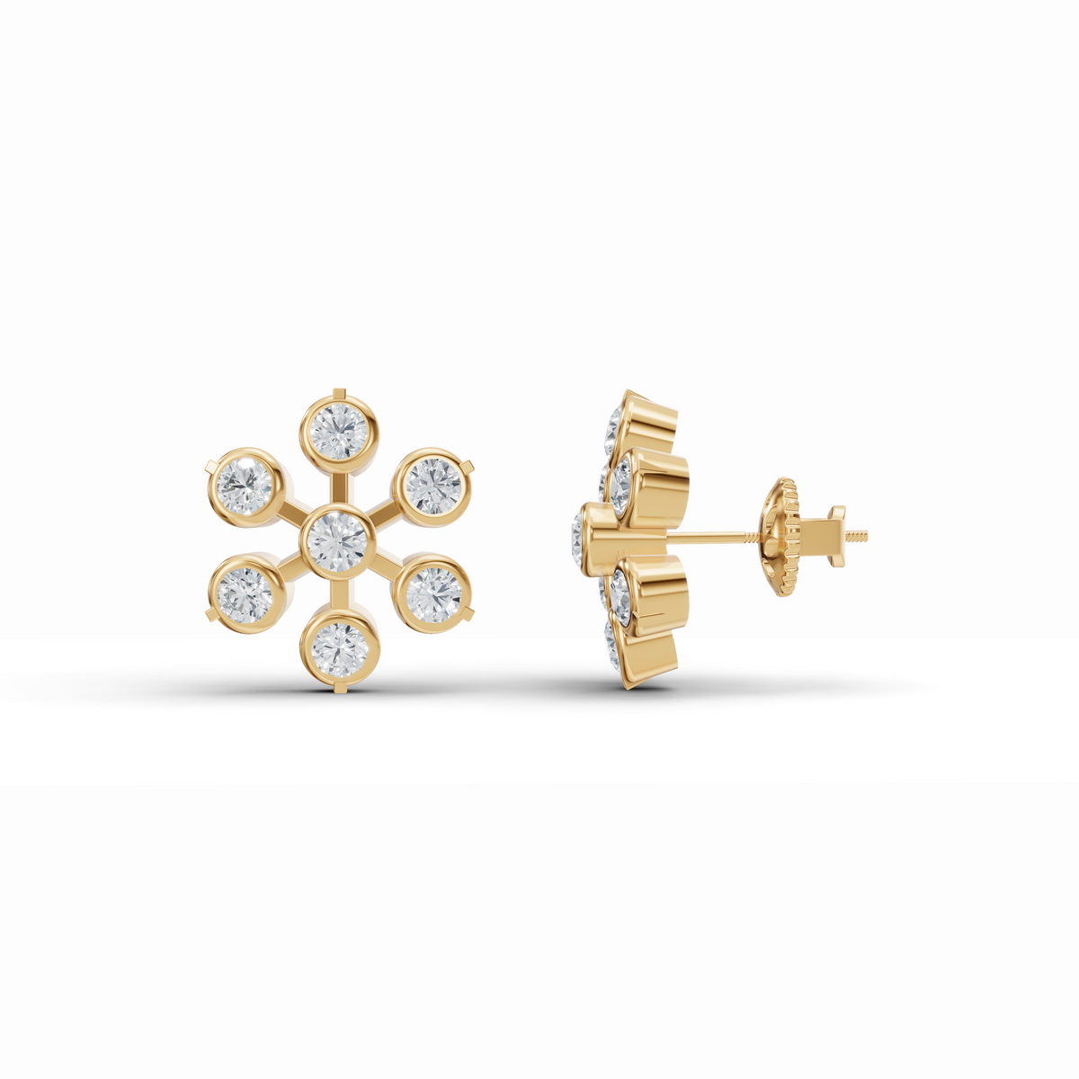Floral Bezel Diamond Stud Earrings