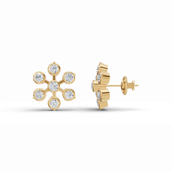 Floral Bezel Diamond Stud Earrings