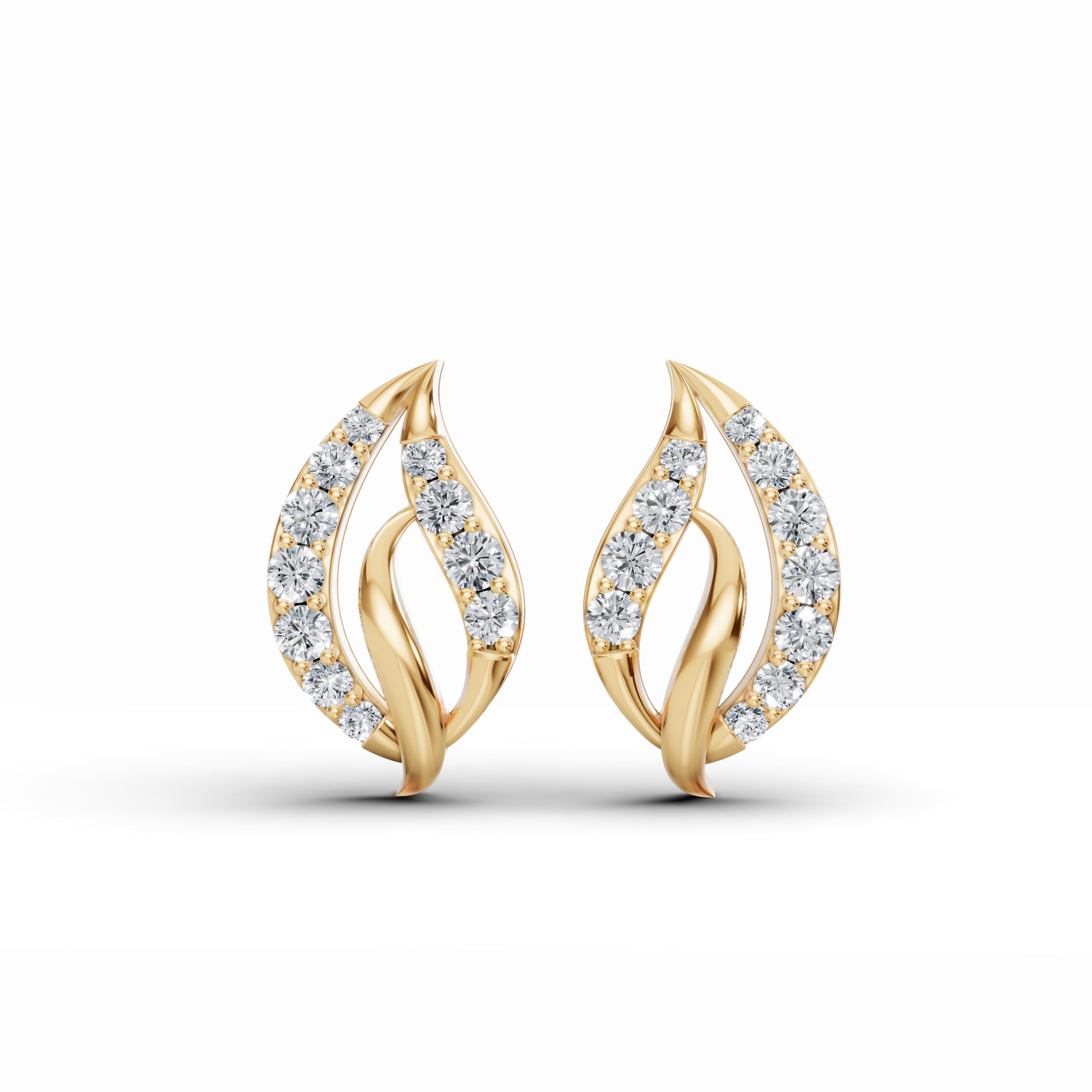 Elegant Leaf Diamond Stud Earrings