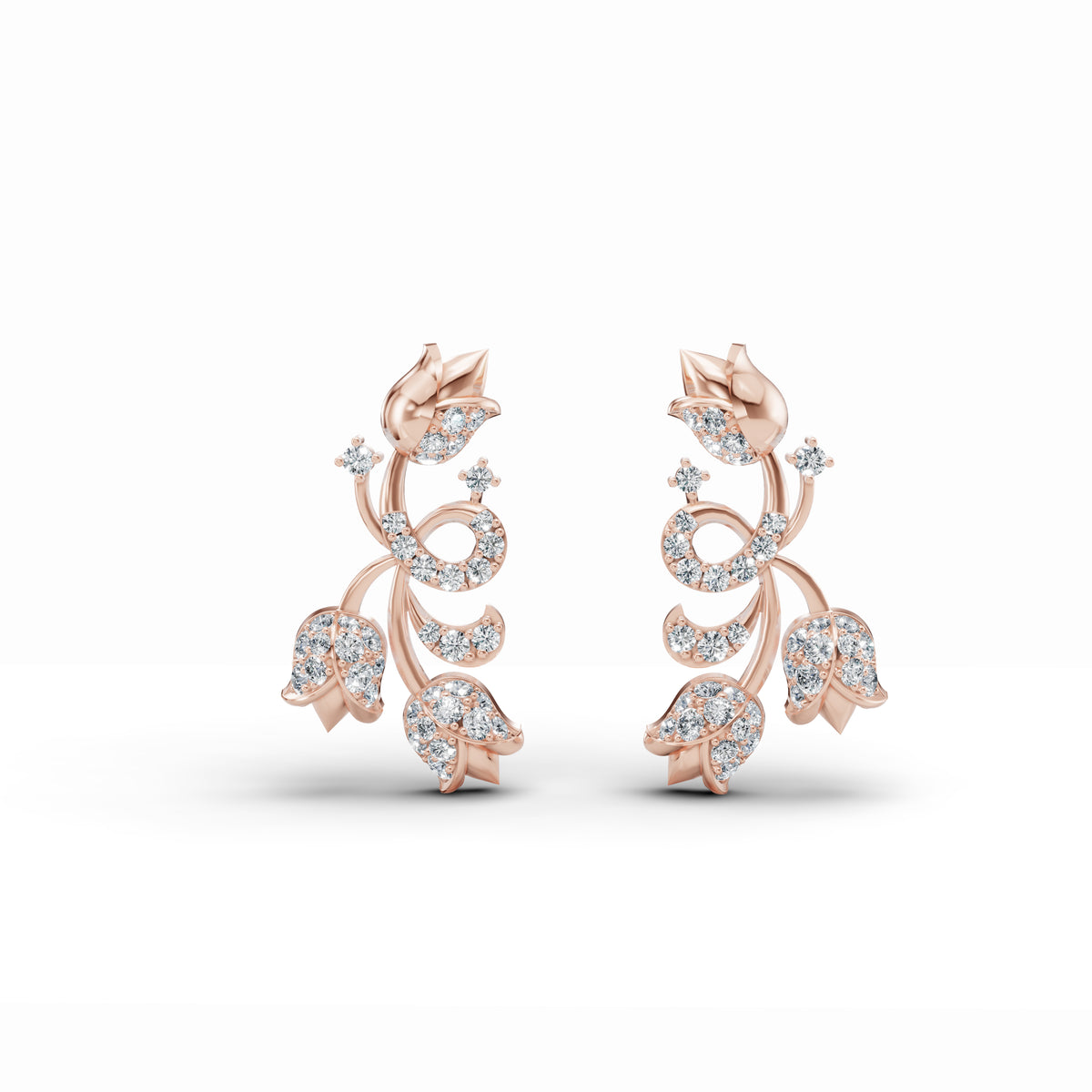Triple Rose Diamond Stud Earrings