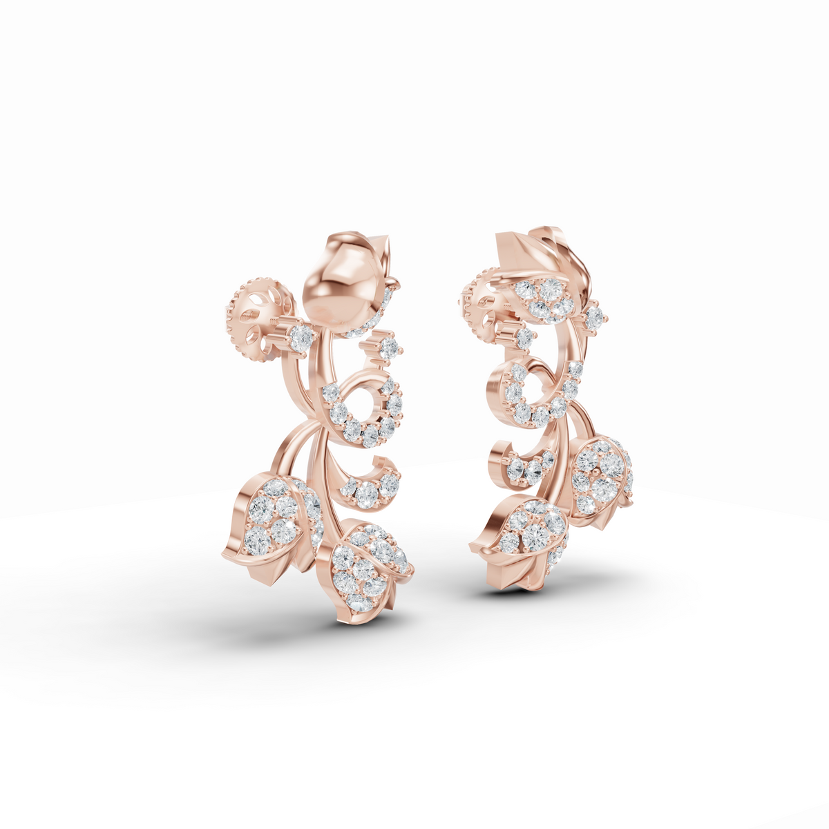 Triple Rose Diamond Stud Earrings