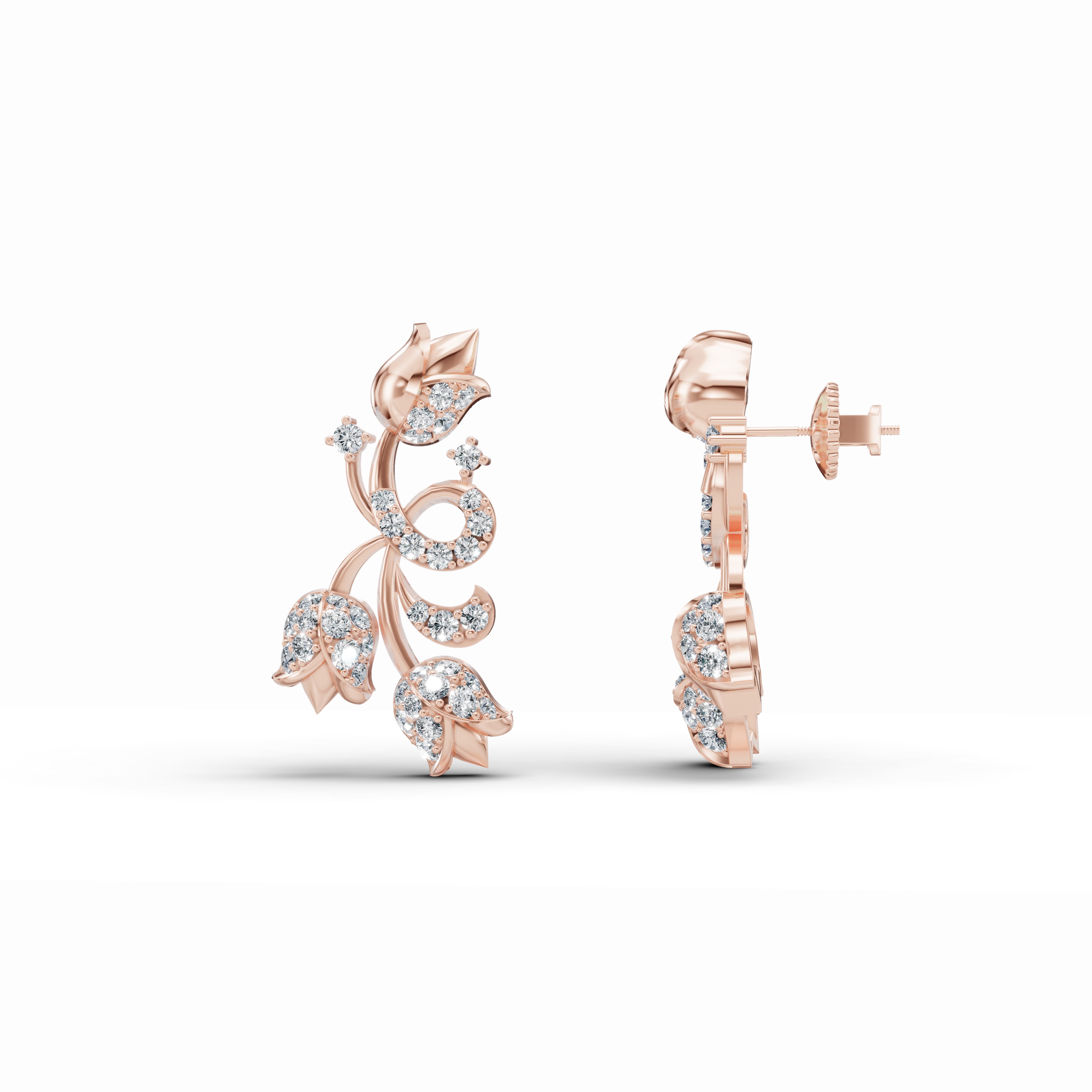 Triple Rose Diamond Stud Earrings