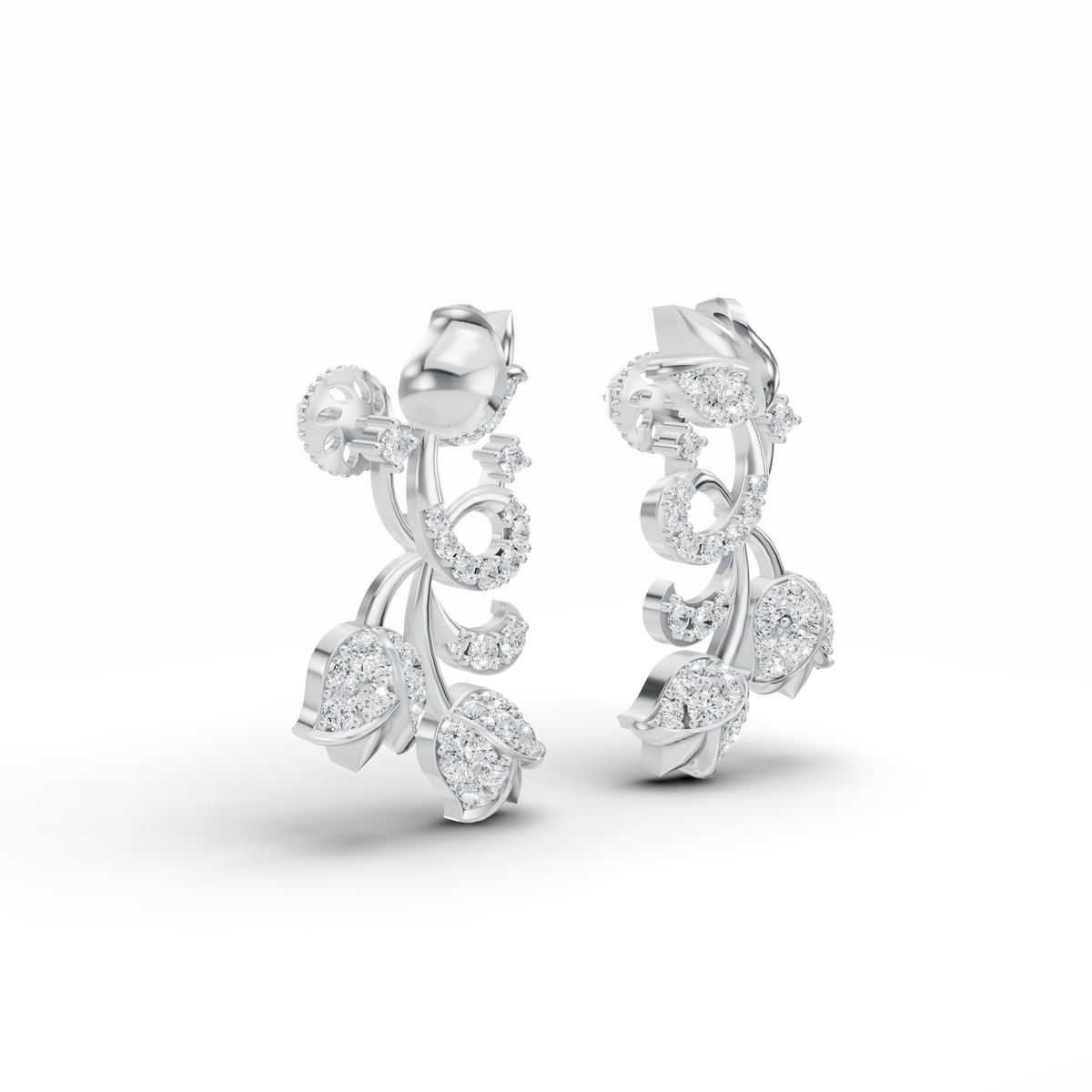 Triple Rose Diamond Stud Earrings