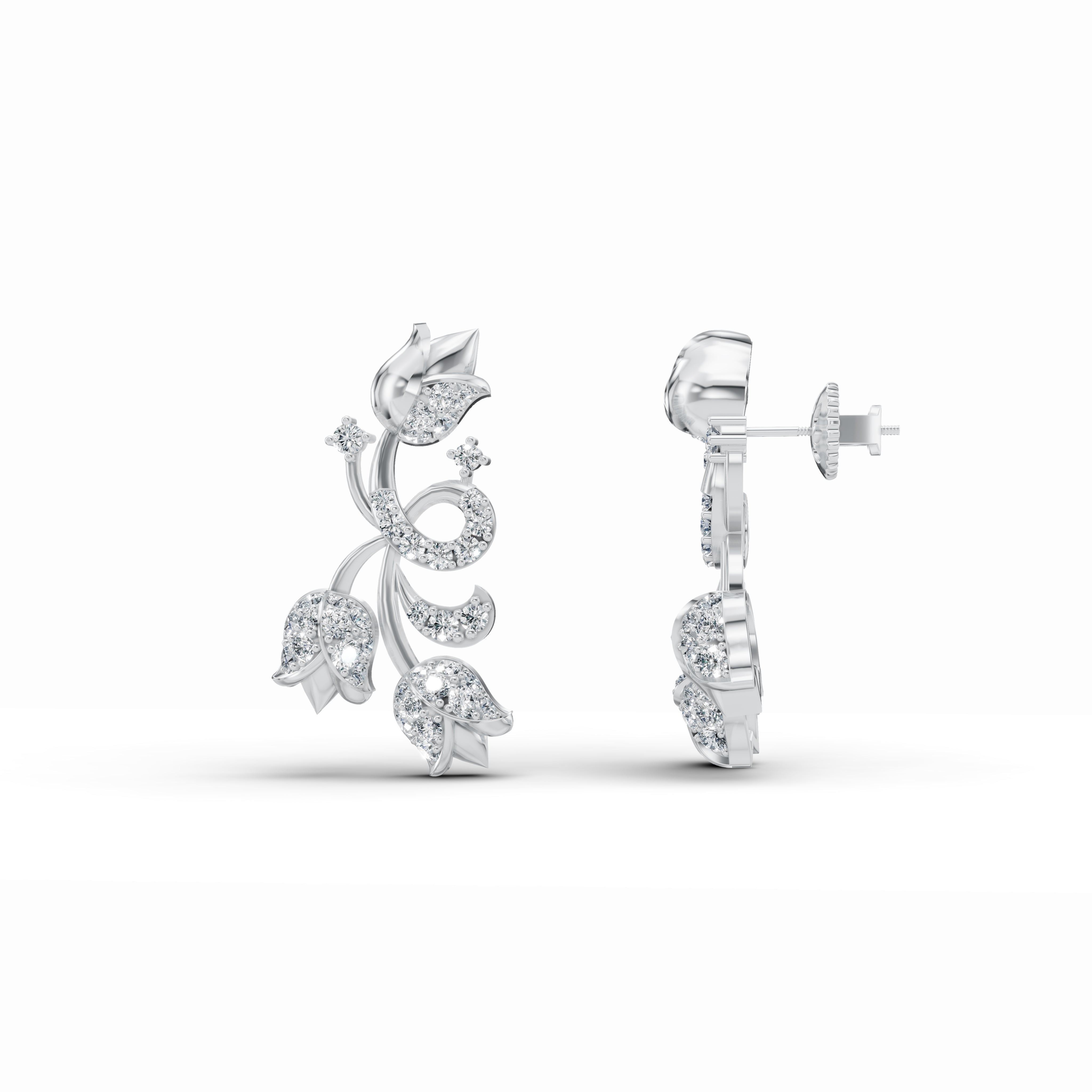 Triple Rose Diamond Stud Earrings
