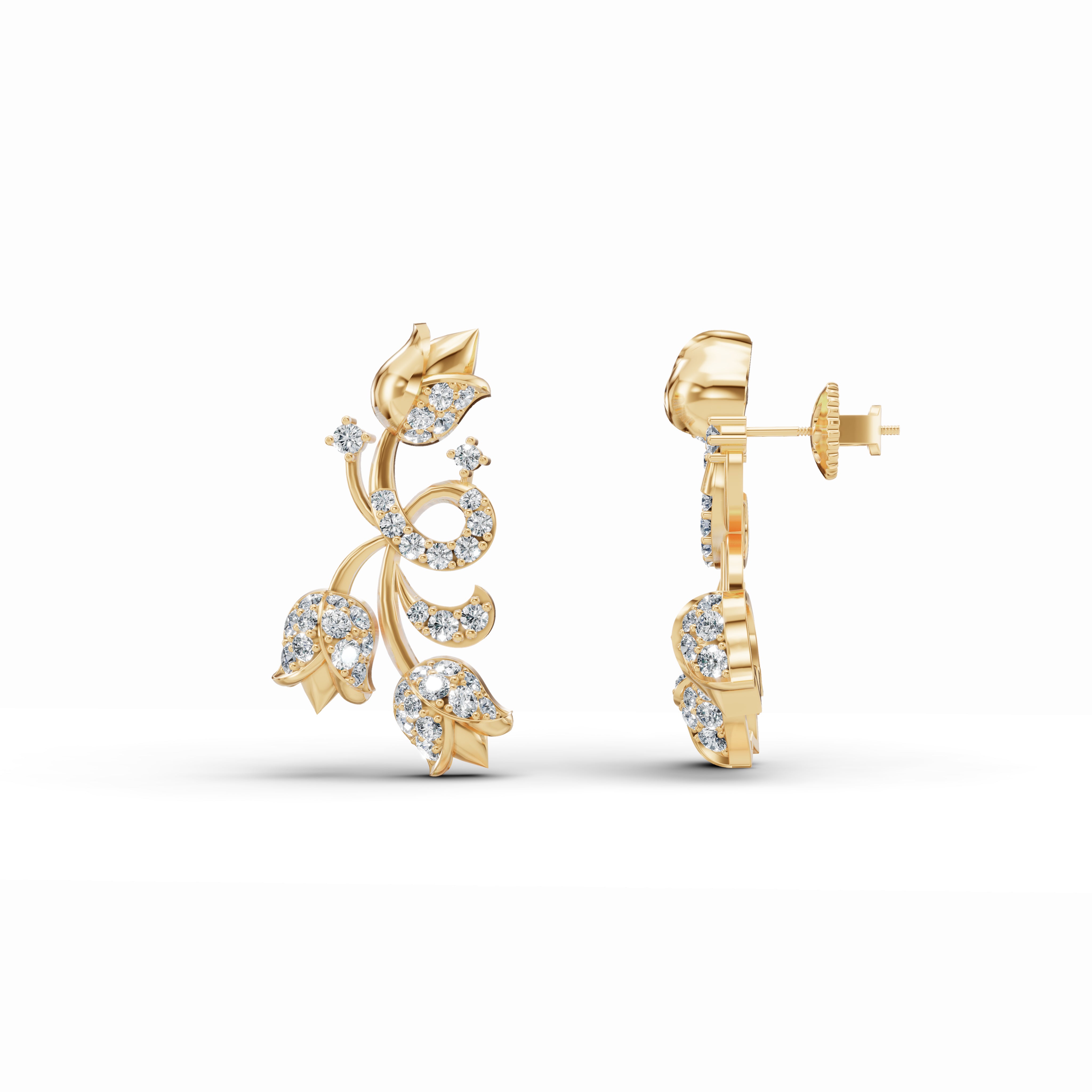 Triple Rose Diamond Stud Earrings