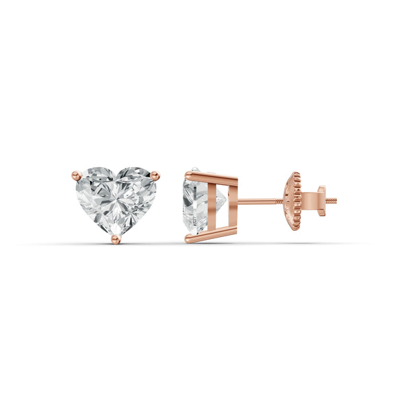Heart Solitaire Diamond Stud Earrings