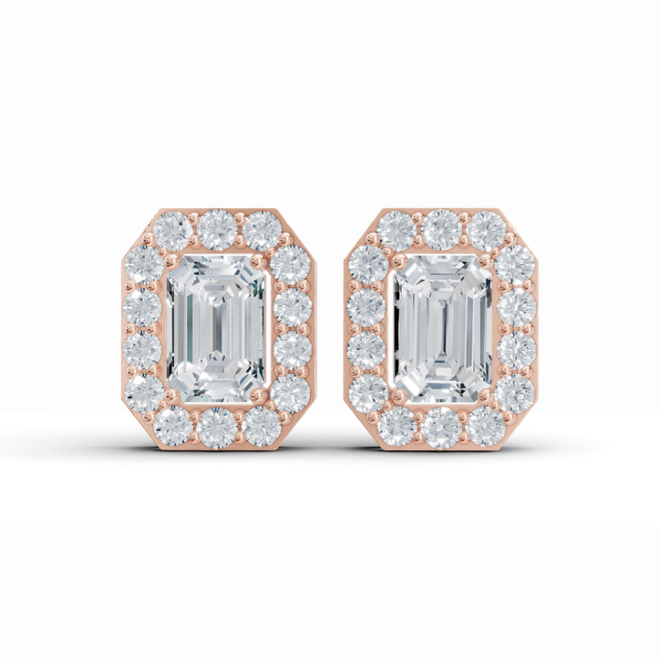 Baguette Enigma Halo Diamond Earrings