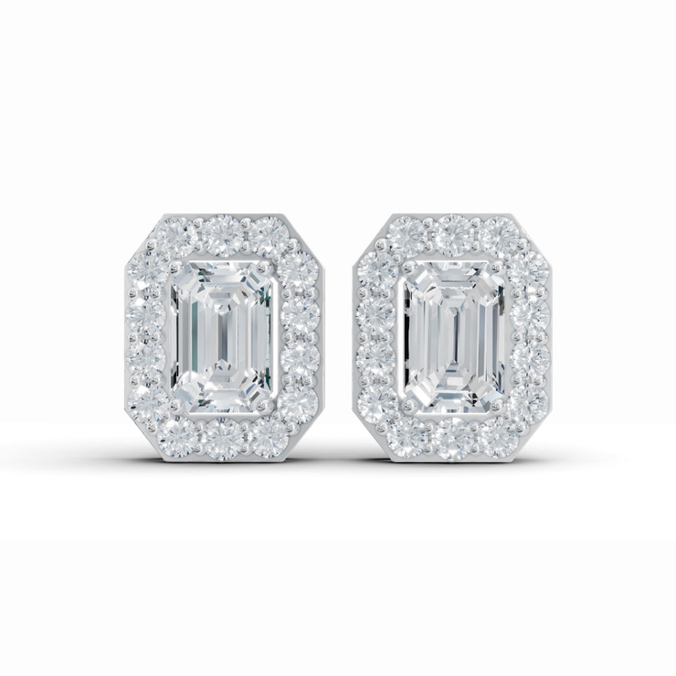 Baguette Enigma Halo Diamond Earrings