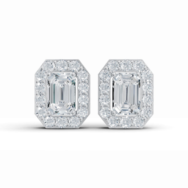 Baguette Enigma Halo Diamond Earrings
