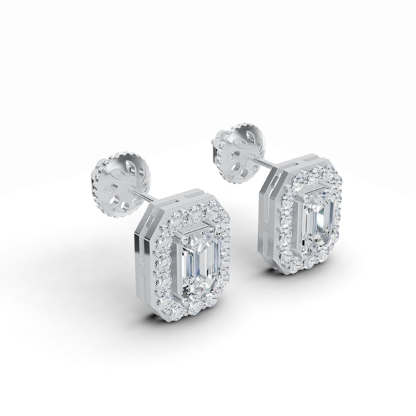Baguette Enigma Halo Diamond Earrings