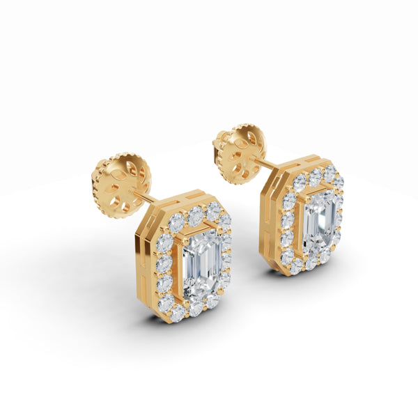 Baguette Enigma Halo Diamond Earrings