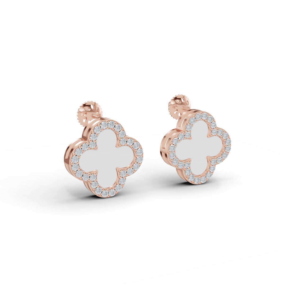 Clover Mother of Pearl Diamond Studs
