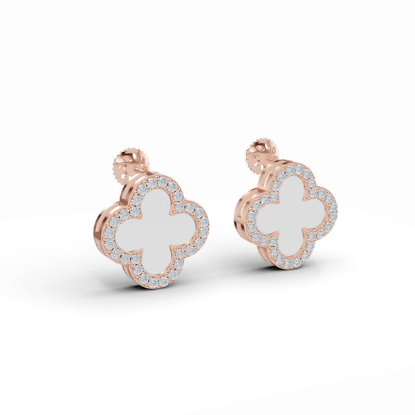 Clover Mother of Pearl Diamond Studs