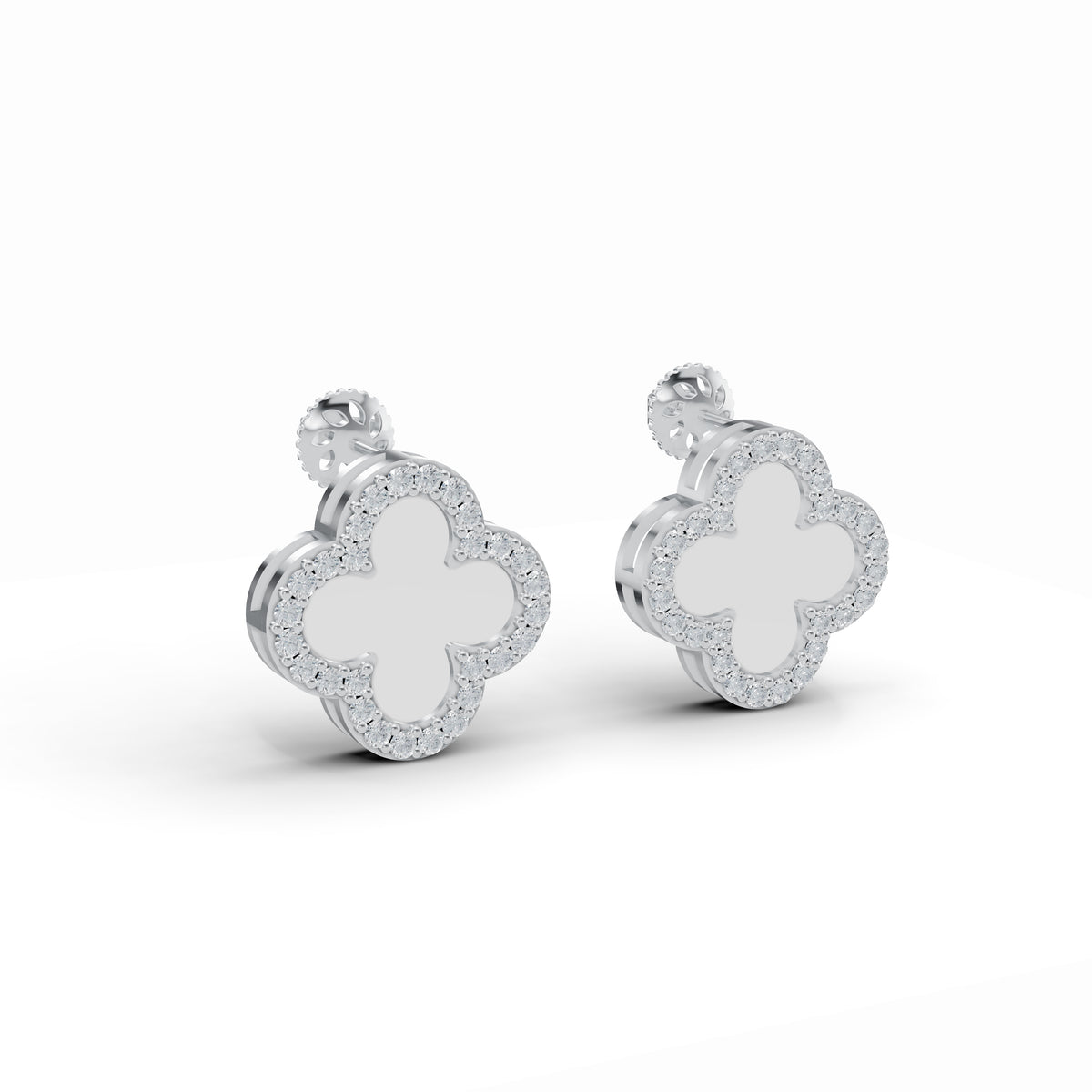 Clover Mother of Pearl Diamond Studs