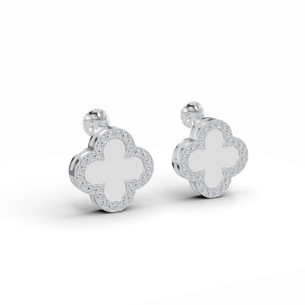Clover Mother of Pearl Diamond Studs