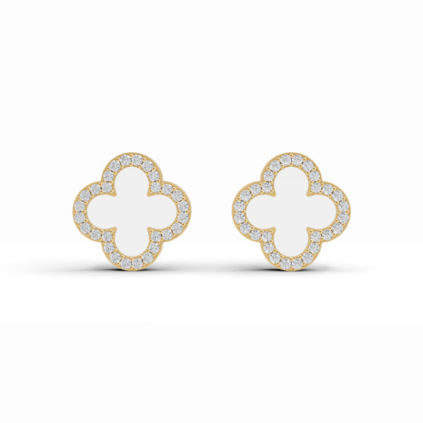 Clover Mother of Pearl Diamond Studs