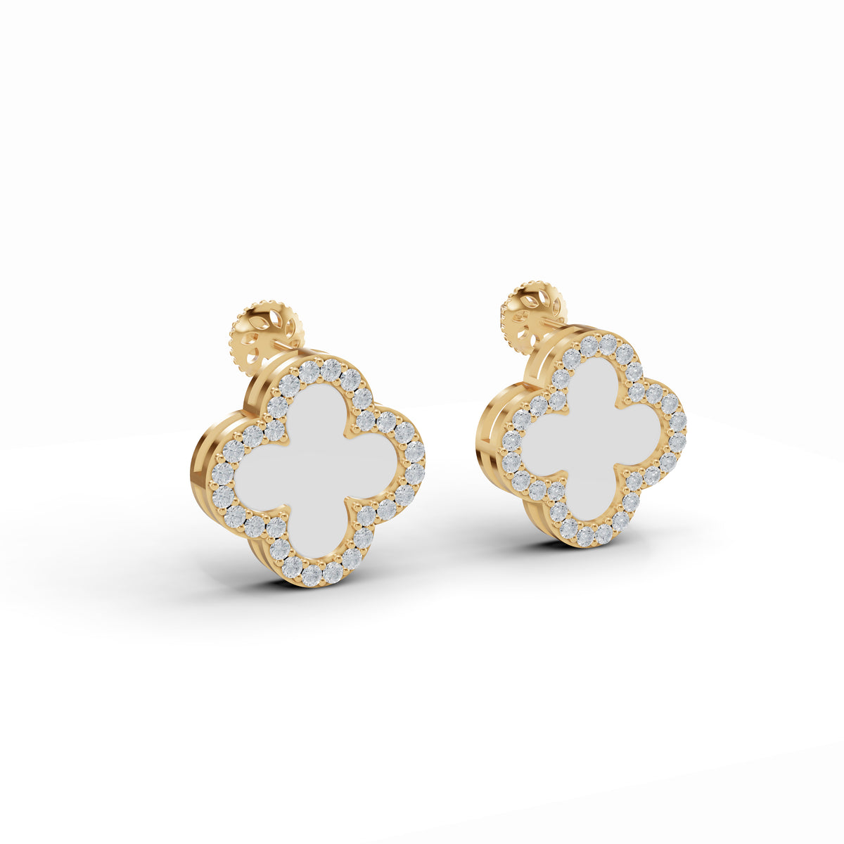 Clover Mother of Pearl Diamond Studs