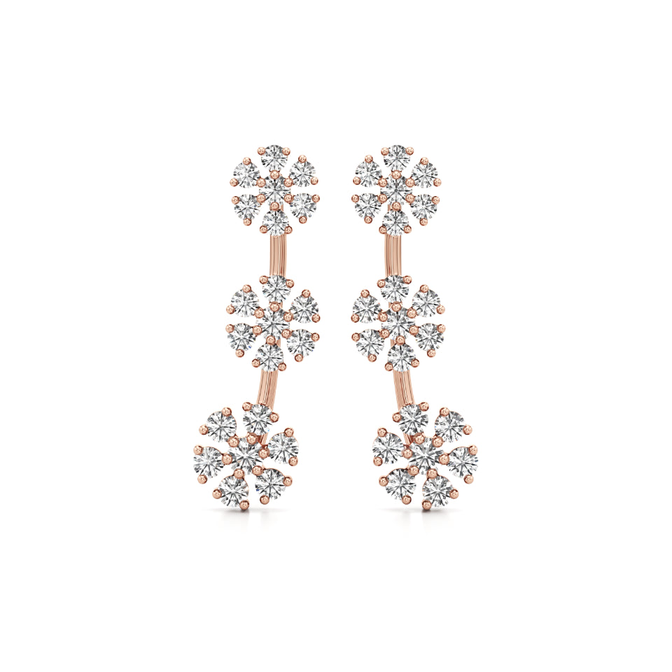 3-Flower Drop Diamond Earrings