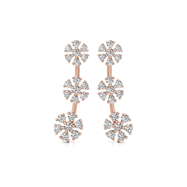 3-Flower Drop Diamond Earrings