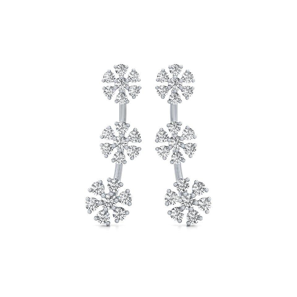 3-Flower Drop Diamond Earrings
