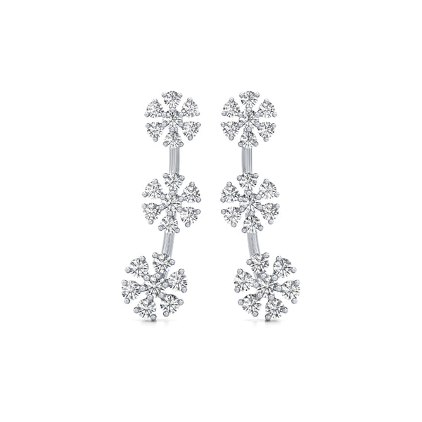 3-Flower Drop Diamond Earrings
