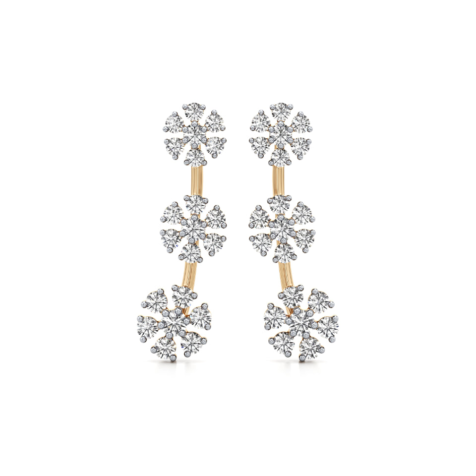 3-Flower Drop Diamond Earrings