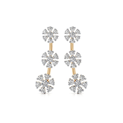 3-Flower Drop Diamond Earrings