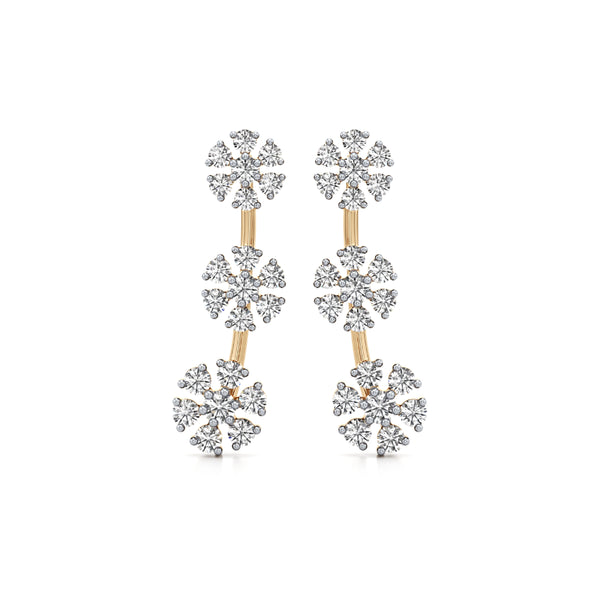 3-Flower Drop Diamond Earrings