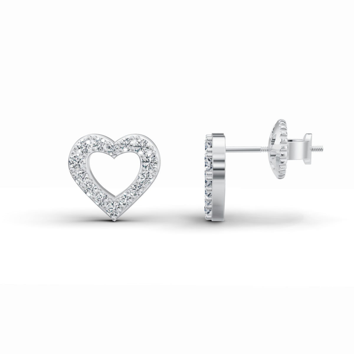 Heart-Shaped Diamond Stud Earrings