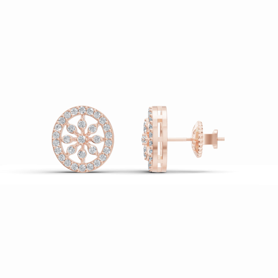 Flower Bloom Halo Diamond Stud Earrings