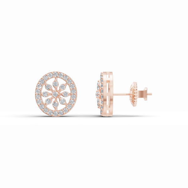 Flower Bloom Halo Diamond Stud Earrings
