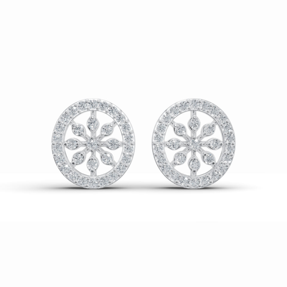 Flower Bloom Halo Diamond Stud Earrings