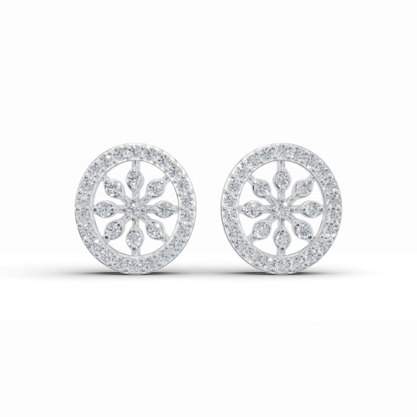 Flower Bloom Halo Diamond Stud Earrings