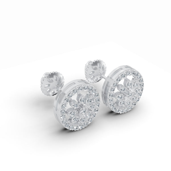 Flower Bloom Halo Diamond Stud Earrings