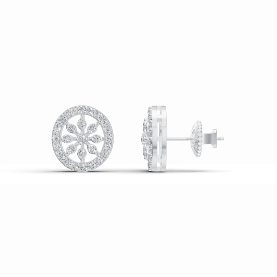 Flower Bloom Halo Diamond Stud Earrings