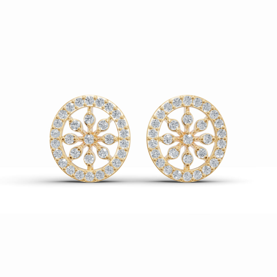 Flower Bloom Halo Diamond Stud Earrings