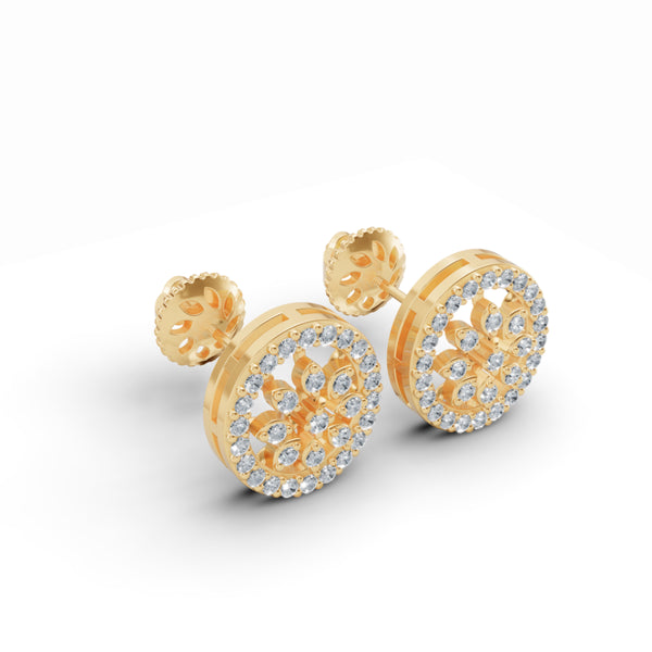 Flower Bloom Halo Diamond Stud Earrings
