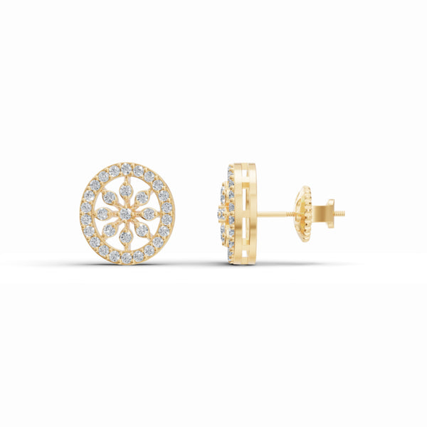 Flower Bloom Halo Diamond Stud Earrings