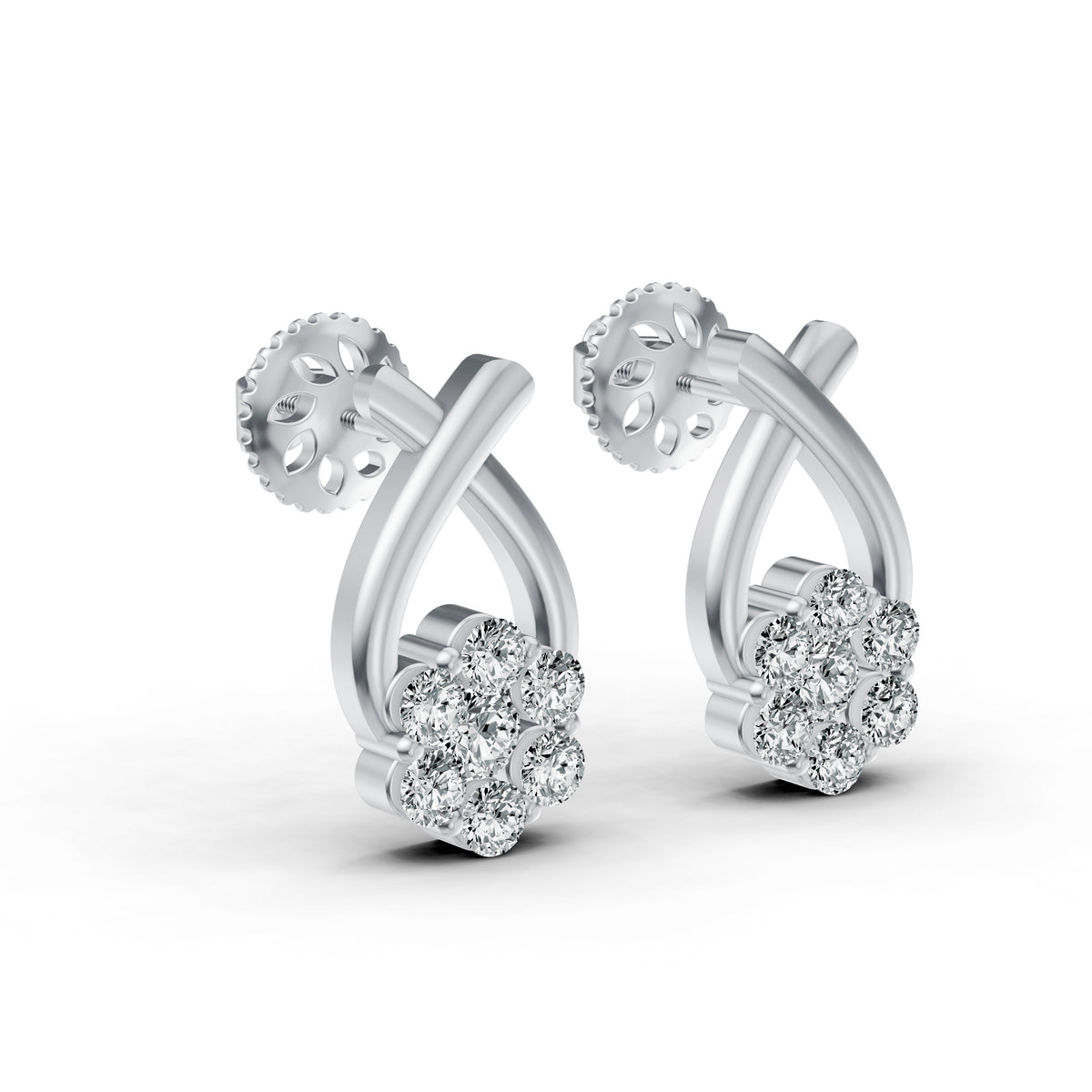 Floral Cluster Drop Diamond Earrings
