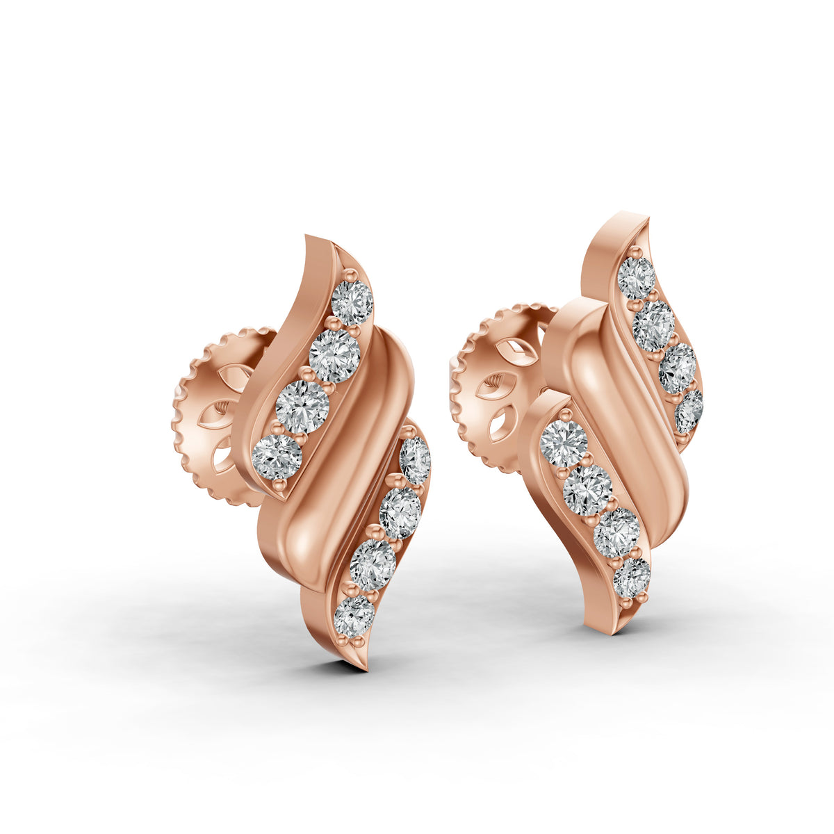Elegant Wave Diamond Stud Earrings