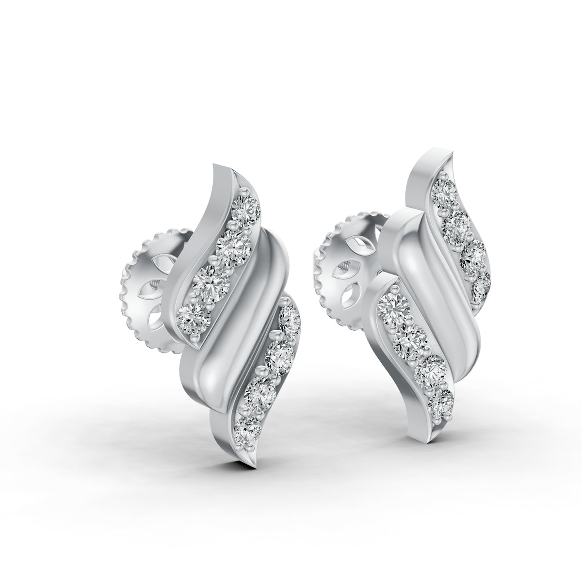 Elegant Wave Diamond Stud Earrings
