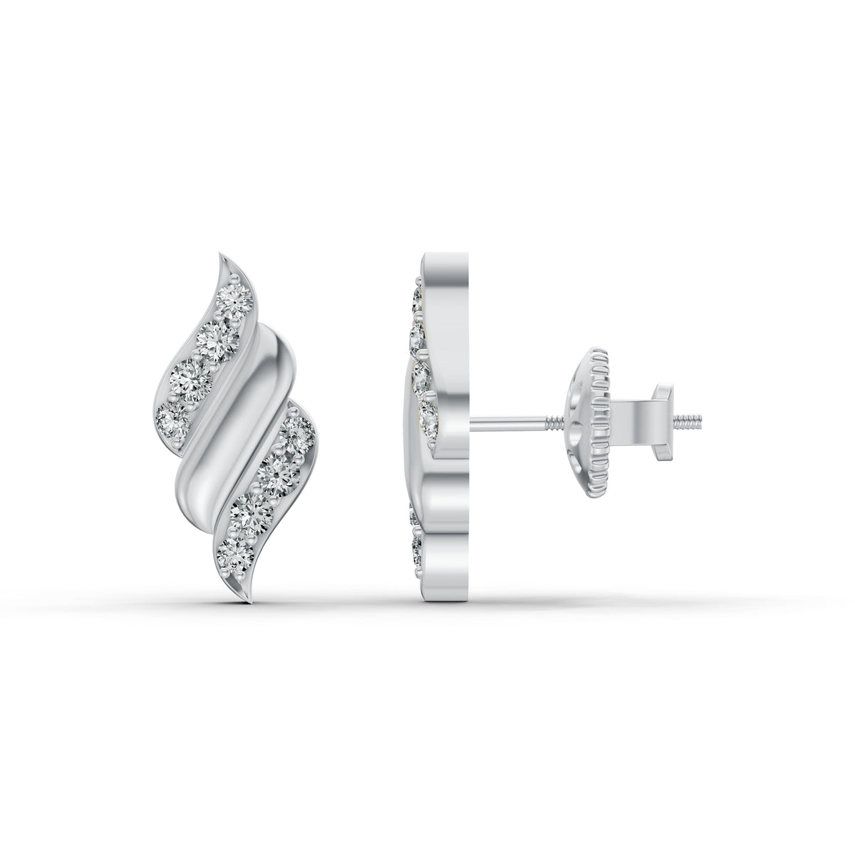 Elegant Wave Diamond Stud Earrings