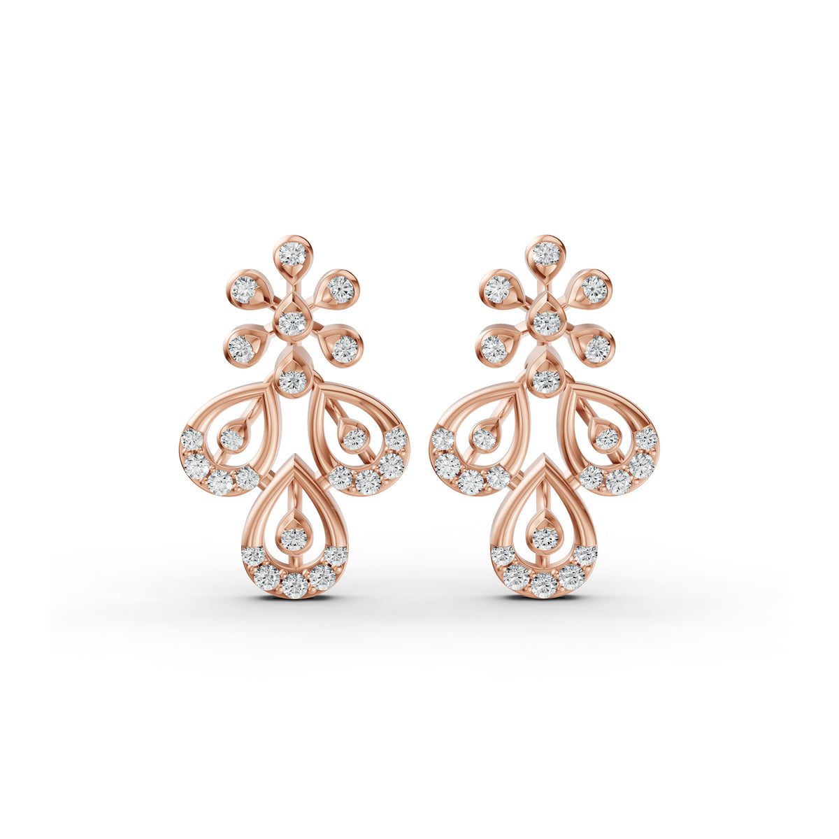Floral Chandelier Diamond Stud Earrings