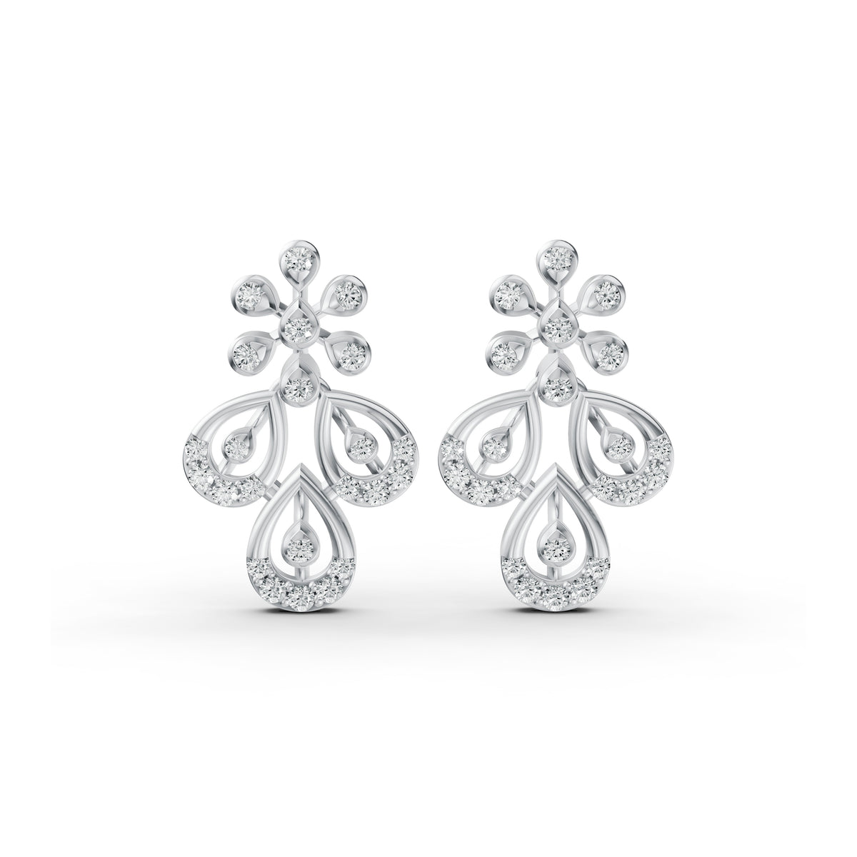 Floral Chandelier Diamond Stud Earrings