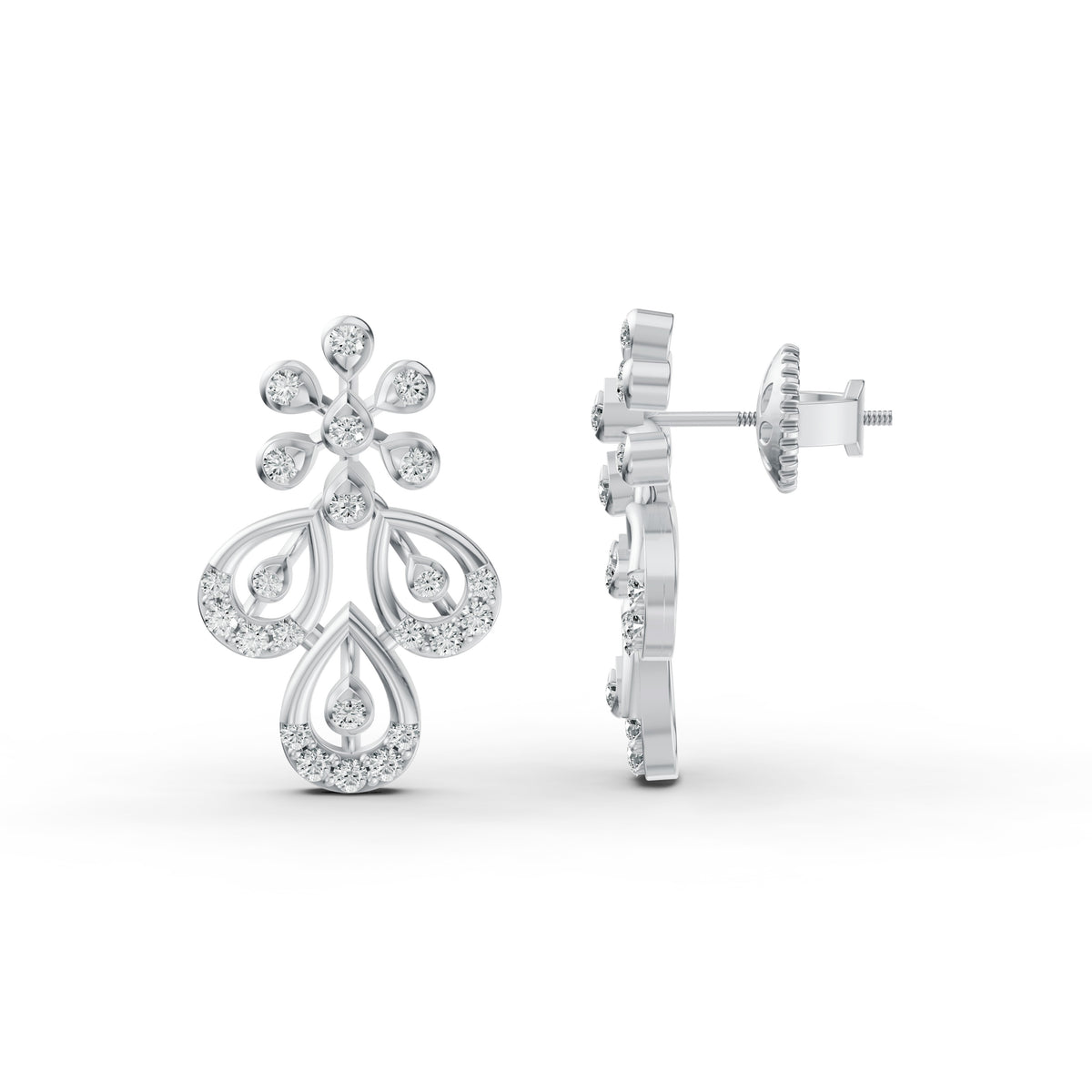 Floral Chandelier Diamond Stud Earrings